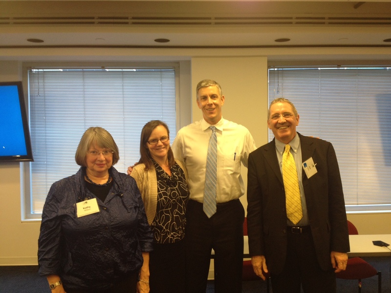 At the meeting for Race to the Top Early Learning Challengers are (l-r) Kathy Wilson, Delaware Department of Education program manager for the Delaware Stars program; Dr. Rena Hallam, University of Delaware associate professor and program director for the Delaware Stars program; Secretary of Education Arne Duncan, U. S. Department of Education; and Dr. Jim Lesko, director of Early Development and Learning in the Delaware Department of Education. SOURCE SUBMITTED